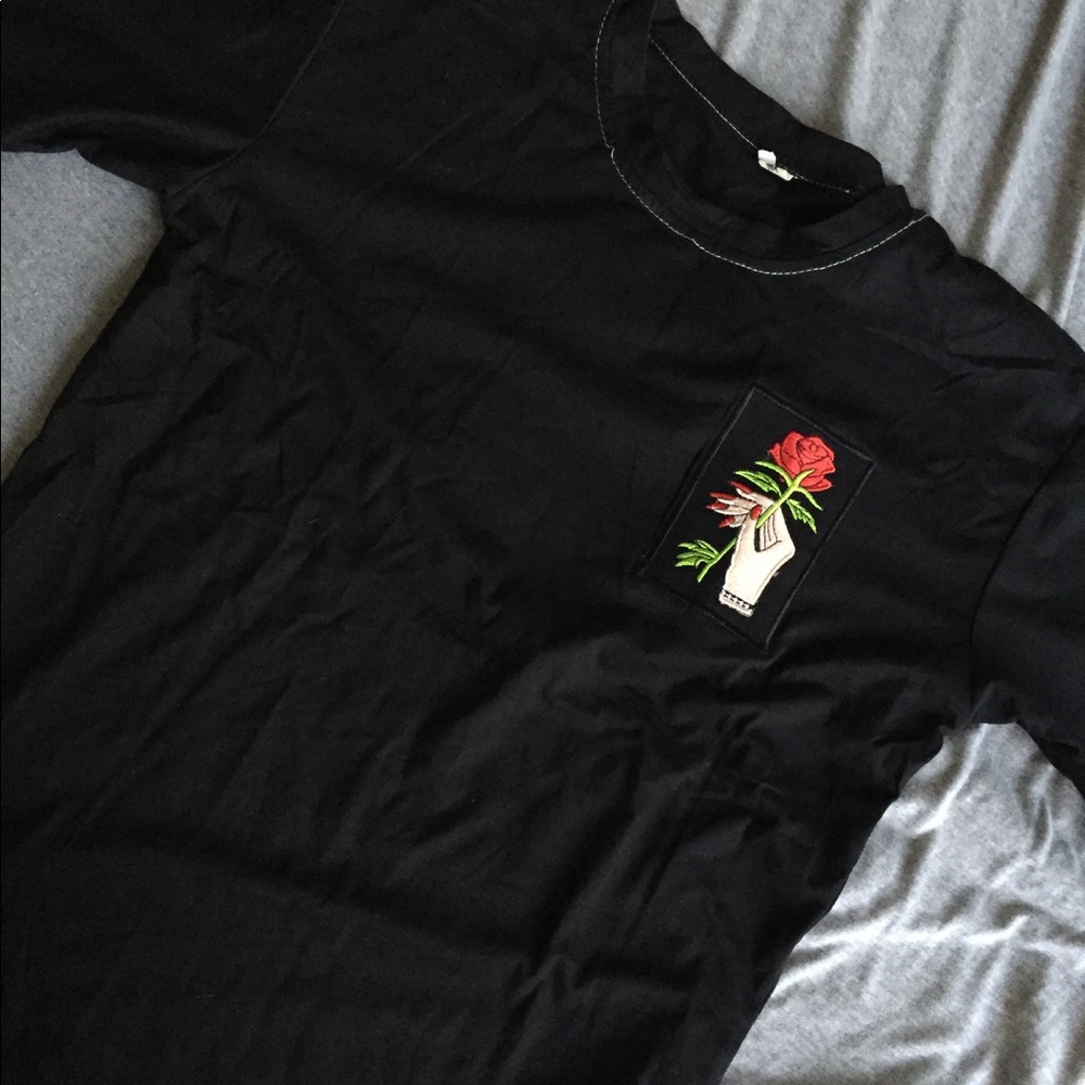 Embroidered Hand Holding a Rose Tee!